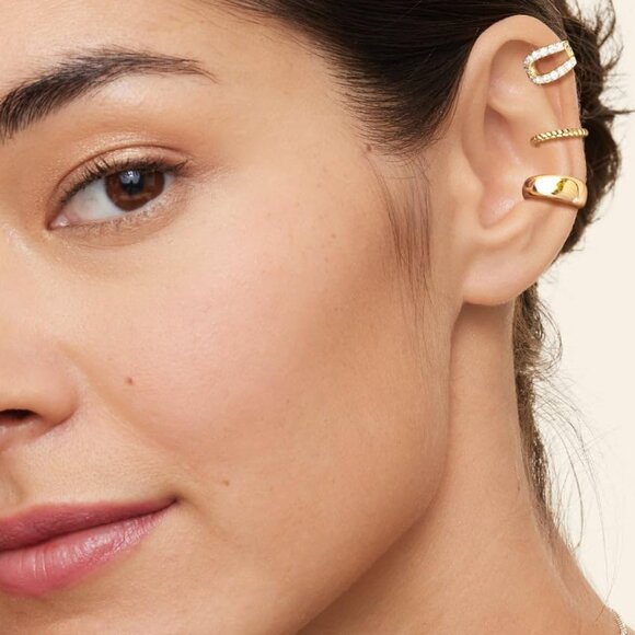 14K Gold Plated Ear Cuffs Non Piercing Clip-On Cartilage Earring Fake Earrings - Picture 4 of 7